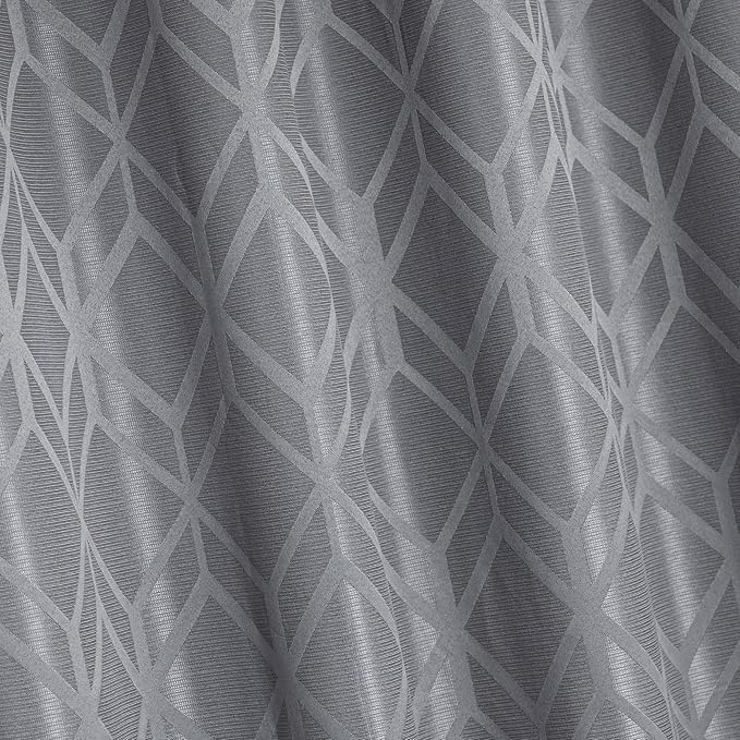 Amazon Basics Jacquard 2-Piece 100% Blackout Curtains, Living Room and Bedroom Drapes, Thermal Insulated Window Treatment, 52"x95", Grey