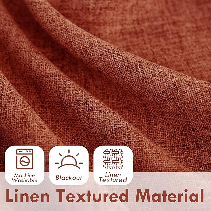 DriftAway Double Layer Linen Blackout Tie Up Curtains Thermal Insulated Fully Lined Balloon Roman Shade Bathroom Window Adjustable Rod Pocket for Small Window 45 Inch by 63 Inch Burnt Orange