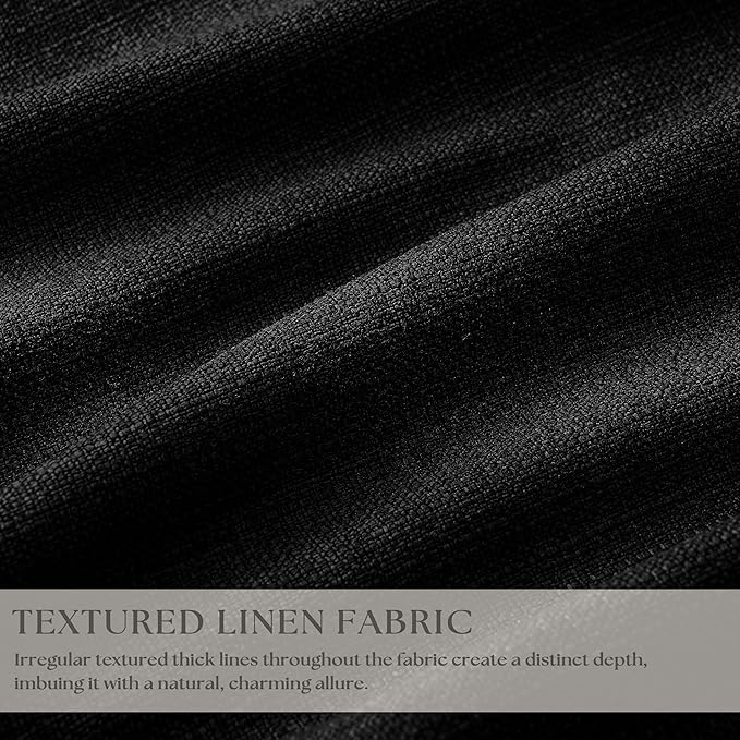 Black Pinch Pleated Blackout Linen Curtains 86 Inches Long for Bedroom Pleated 100% Black Out Drape with Liner Modern Farmhouse Midnight Extra Long 86 Inch Window Curtain Panel for Living Dining Room
