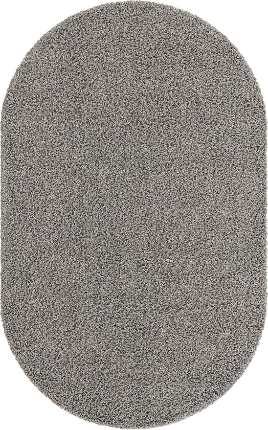 Unique Loom Solid Shag Collection Area Rug (5' 1" x 8' Oval, Cloud Gray)