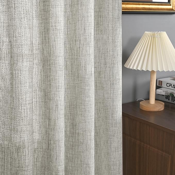 YoungsTex Linen Curtains 90 Inches Length for Living Room, Dark Grey Light Filtering Semi Sheer Drapes with Bronze Grommet for Bedroom Dining Room Office, 2 Panels, 52 X 90 Inch