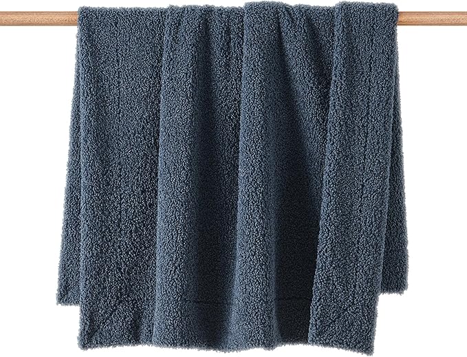 HiEnd Accents Teddy Throw Blanket, 60x90 inch, Midnight Blue, Boucle Throw Blanket, Soft Cozy Fluffy Classic Chic Casual Heavy Blanket, Modern Rustic Plush Comfy Warm Blanket for Bed, Sofa