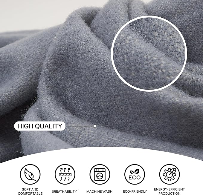| Wool Blanket/Throw | 100% New Zealand Wool | Perfect for Home and Outdoors | Virgin Wool Throw with Fringes 67"x79" (170 x 200 cm)