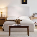 King Size Upholstered Bed Frame, 52" High Headboard Wingback Bedframes, Lucas Tall Headboard Floor Platform Beds, No Box Spring Needed/No Noise/Minimalist, Textured Lvory Canvas Chenille