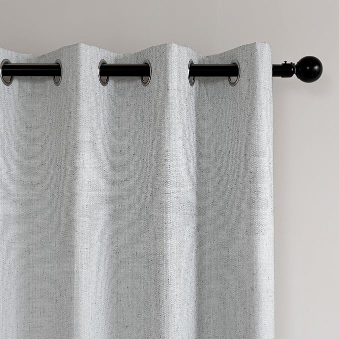 Amazon Basics Faux Linen Blackout Curtains for Bedroom and Living Room, 2-Piece Set with Grommets, 52" W x 63" L, White