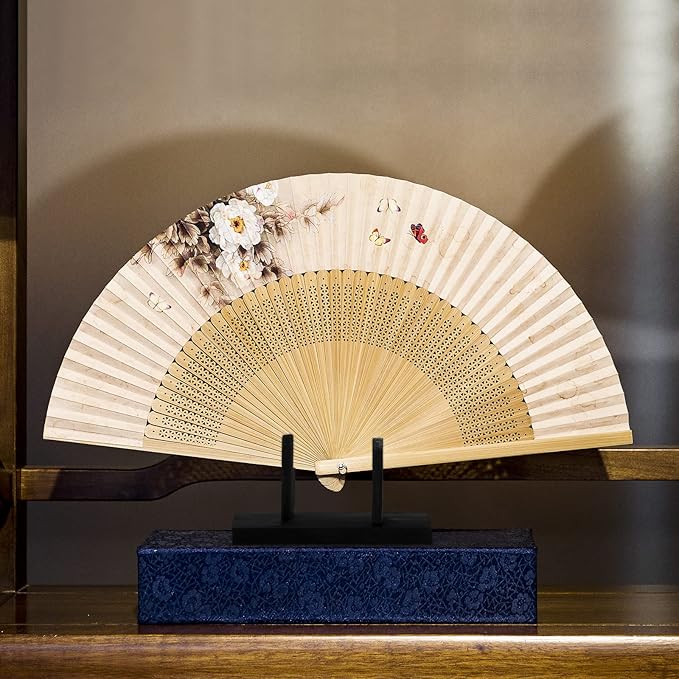 VOSAREA Bamboo Japanese Folding Fan Stand Holder Handheld Fan Display Stand Hand Fan Storage Rack Display Base (Black)