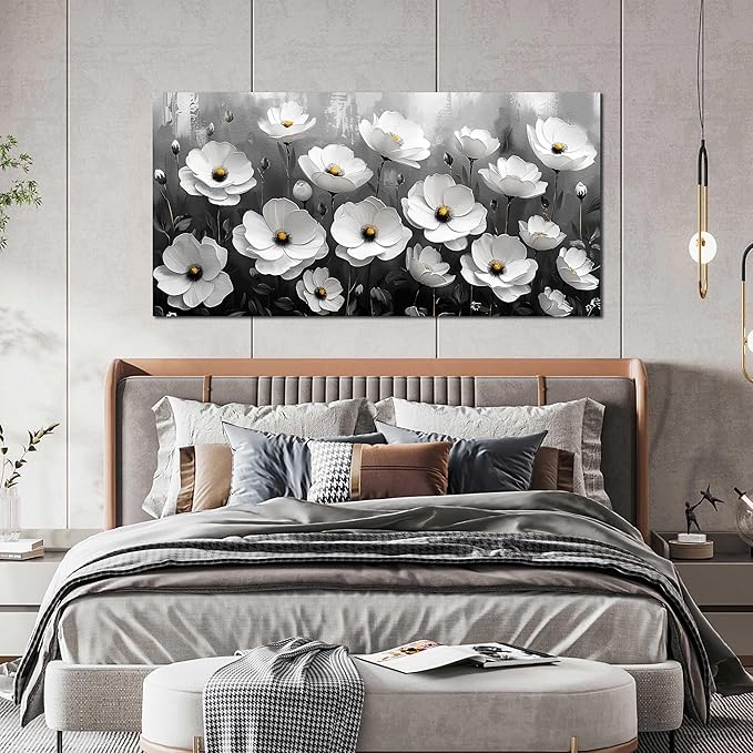 Prepeyssee Black and White Botanical Wall Art floral wall decor for Bedroom Living Room Office Modern Artwork Canvas Prints 29x59 Inch