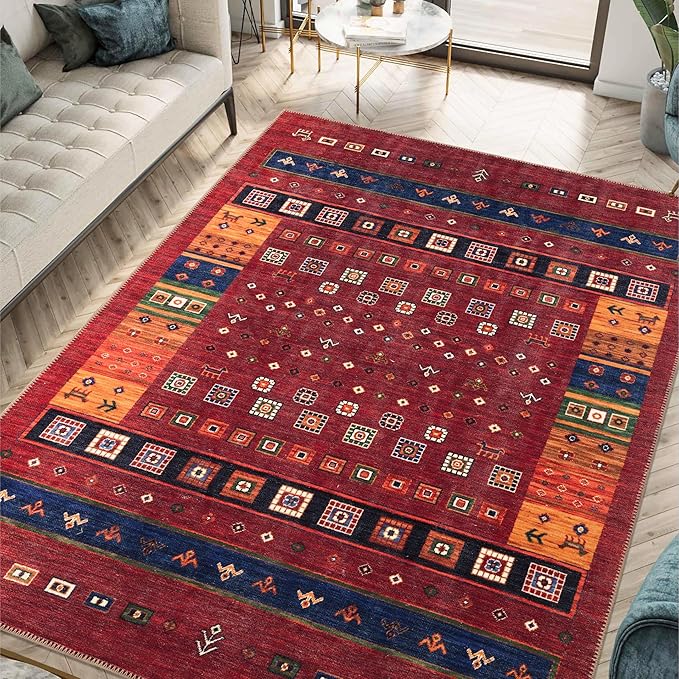 Keen Home Design 4x6 Rug - Machine Washable Area Rug with Non-Slip Backing, Ideal for Living Room, Dining Room, Bedroom - Vintage, Easy Clean, Durable, Low Pile Rug - (4' x 6')