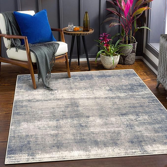3x5 Rug, Small Area Rug for Living Room, Bedroom, Kitchen, Machine Washable Non-Slip Throw Rug, Modern Abstract Carpet for Entryway Nursery Coffee Table - Durable (Grey/Navy)