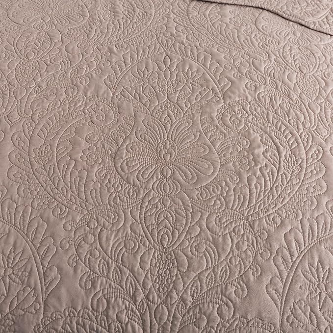 HoneiLife Queen Quilt Bedding Set - Microfiber Quilt Sets for Queen Bed, 3-Piece Lightweight Bedspreads,Reversible Coverlets Rustic Bedlinen Sets, Floral Bedding Set All Season Quilts-Dark Khaki
