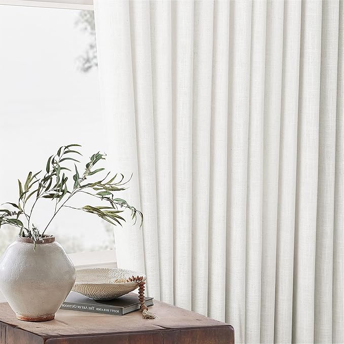 Pinch Pleated Linen 108 Inch Curtains 70 Inch Width for Living Room Divider Light Filtering Ivory Beige White Extra Wide Patio Curtains for Sliding Door Balcony Floor to Ceiling Picture Window 70x108