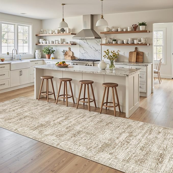 Runner Rug 2'x10' Washable Non-Slip Runner Rugs for Kitchen Bathroom Laundry Room Brown Vintage Floor Carpet Runners for Hallway Entryway