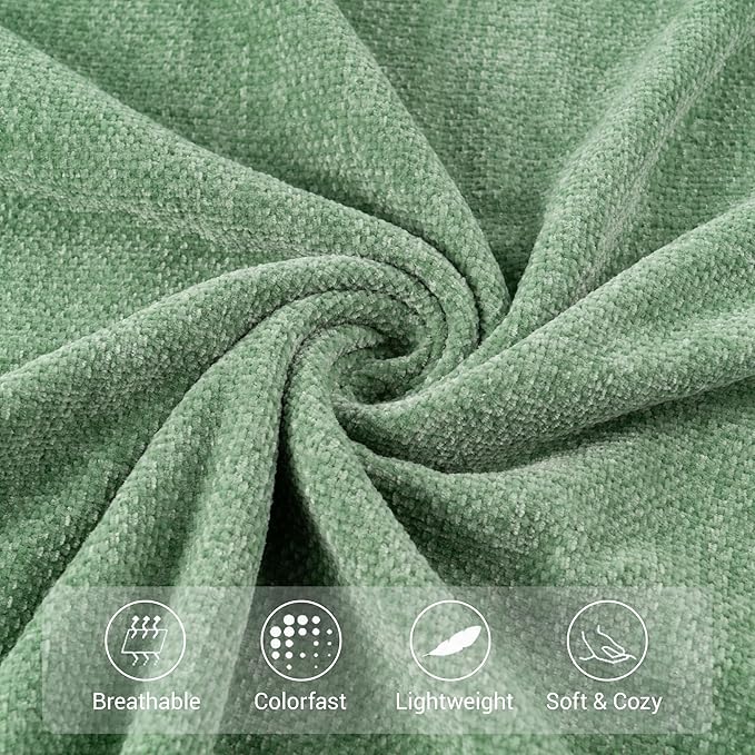 BATTILO HOME Sage Green Throw Blanket for Couch, Bed, Sofa - Soft Cozy Sage Chenille Throw with Fringe Tassels, Lightweight Green Knit Throw for Spring Home Decor, 50"x60"