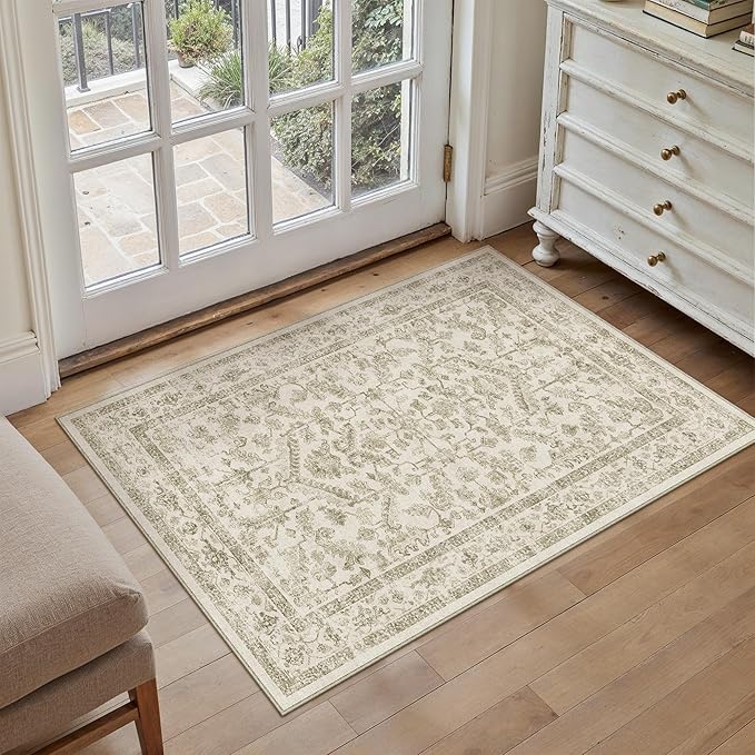 Taupe 2x3 Entryway Rug Vintage Area Carpet Indoor Kitchen Washable Door Mat Entrance Small Low Pile Traditional Distressed Retro Accent Throw Rug Non Slip Office Bathroom