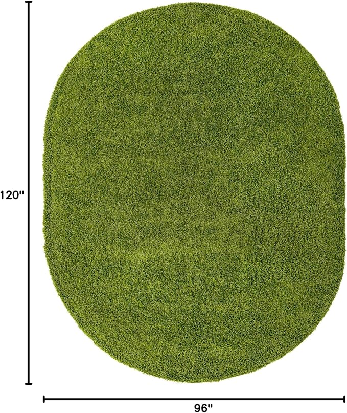 Unique Loom Solid Shag Collection Area Rug (8' x 10' Oval, Grass Green)
