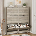 Shoe Cabinet with 6 Flip Drawers, 54" Tall Narrow Fluted Shoe Storage Organizer for Entryway, Hidden Slim Wooden Shoe Rack Cabinet for Front Door Entrance, Hallway, Living Room, Light Grey