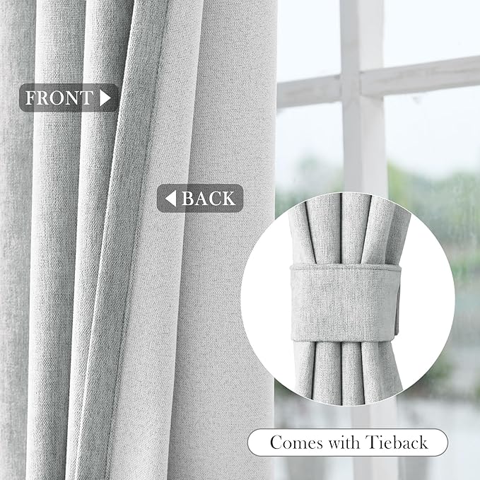 Macochico 100% Blackout Curtains Insulted Window Panels for Bedroom Living Room Dining Room Luxury Chenille Curtains Classic Home Decor Medium Gray Curtains with Tieback 52" Wx72 L Grommet 1 Panel