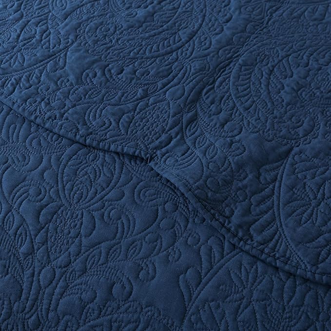 HoneiLife Quilt Sets King Size - Microfiber Bedspreads for King Bed, 3-Piece Lightweight Coverlets, Retro Bedlinen Sets, King Quilt Bedding Set All Season Use-Navy
