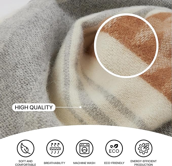 | Wool Blanket/Throw | 100% New Zealand Wool | Perfect for Home and Outdoors | Virgin Wool Throw with Fringes 75"x87" (190 x 220 cm)