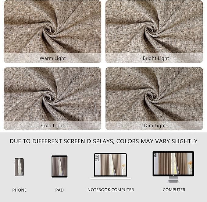 100% Blackout Linen Curtains for Bedroom 84 Inches Long, Black Out Thermal Insulated Grommet Curtains 2 Panels Set,Sun Blocking Privacy Drapes Living Room Nursery (52W × 84L inch, Beige)