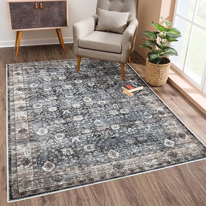 Bloom Rugs Washable Non-Slip 9' x 12' Rug - Black/Brown Traditional Area Rug for Living Room, Bedroom, Dining Room, and Kitchen - Exact Size: 9' x 12'