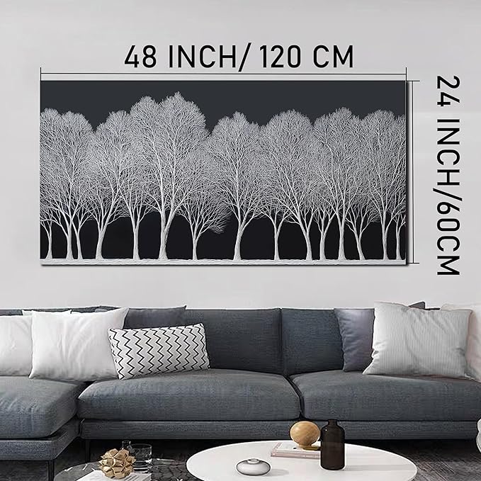 Trogonup Black and White Wall Art for Bedroom Large Forest Picture Landscape Tree Artwork for Living Room Home Office Modern Canvas Prints Ready to Hang 24"x48"