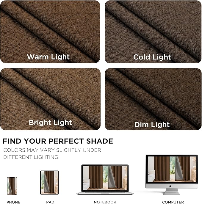 Joydeco Linen Blackout Curtains for Bedroom - 100% Light Blocking 1 Panels, Cappuccino Drapes 100" W x 84" L, Thermal Insulated Room Darkening Curtains for Living Room, Rod Pocket & Back Tabs