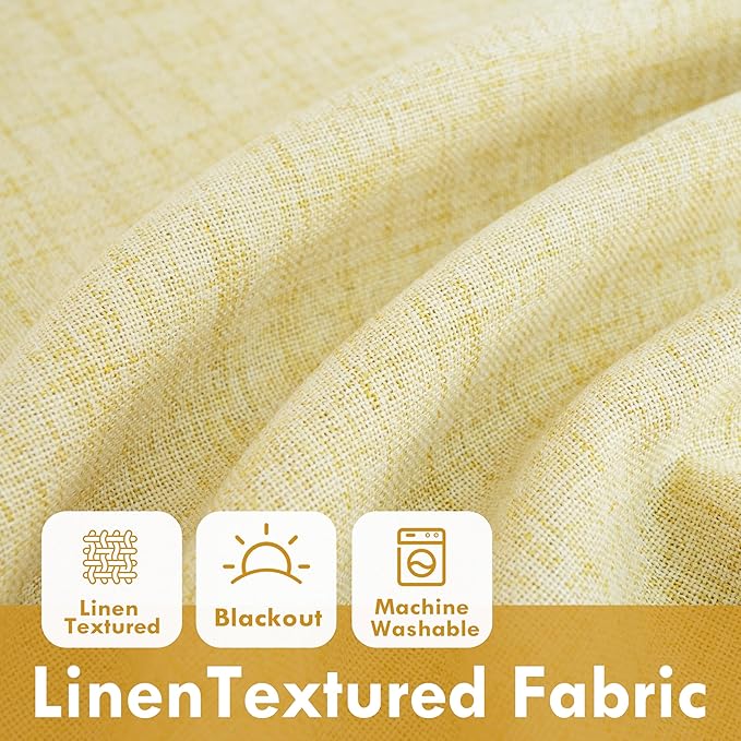 DriftAway Double Layer Linen Blackout Tie Up Curtains Thermal Insulated Fully Lined Balloon Roman Shade Bathroom Window Adjustable Rod Pocket for Small Window 39 Inch by 55 Inch Yellow