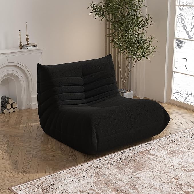Bean Bag Chair, Memory Foam Bean Bag Sofa Large Bean Bag Chair for Adults, Bean Bag Chairs for Teens with High Density Comfortable Foam, Memory Foam Lazy Sofa for Living Room, Bedroom (Black)