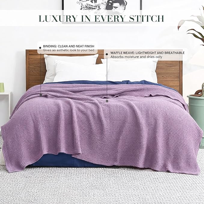 Salt Earth 100% Cotton Throw Blanket, Twin, 68"X92" Waffle Throws for Home, Bedrooms, Outdoor Couch, Office Couch, Modern Cozy Bed Room Decor Blankets,Lightweight All Season Western Blanket(Lavender)
