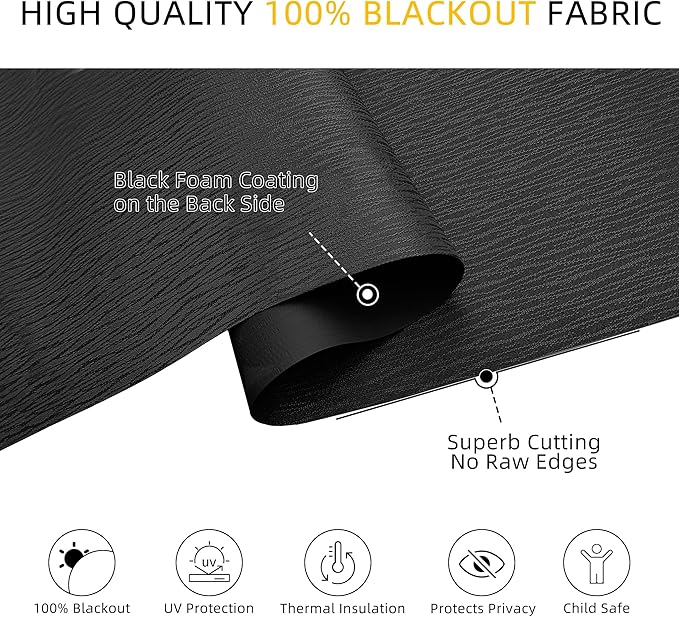 ChrisDowa Cordless Blackout Roller Shades for Windows, Striped Free-Stop Window Blinds with Privacy, Thermal Insulated Window Shades for Home, Office and Door. Black, 35" W x 72" H
