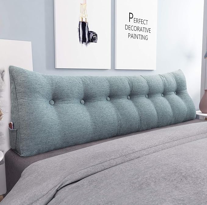 homecozy Wedge Headboard Pillow Dorm Room Reading Pillow Back Support for Sitting Up in Bed Bolster Lumbar Cushion Body Positioning Bedrest Gift for Mom Cotton Linen 76in Gray King
