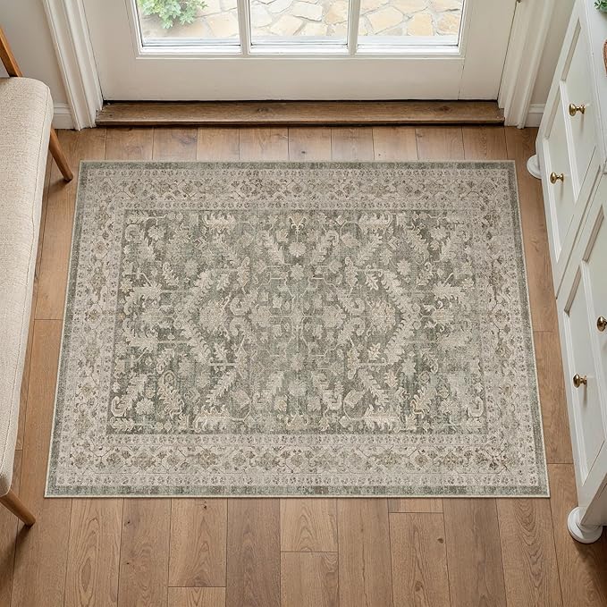 Brown 2x3 Entryway Rug Vintage Area Carpet Indoor Kitchen Washable Door Mat Entrance Small Low Pile Traditional Distressed Retro Accent Throw Rug Non Slip Office Bathroom