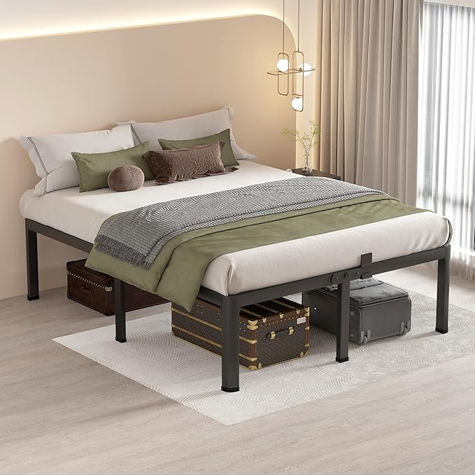 MAF 18 Inch California King Bed Frame with Round Corner Legs Mattress Slide Stopper No Box Spring Needed Heavy Duty Metal Platform Bed Frames, 3000 LBS Steel Slats Support