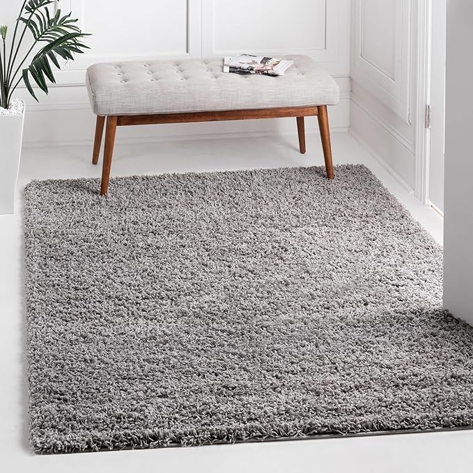 Unique Loom Solid Shag Collection Area Rug (8' Square, Cloud Gray)