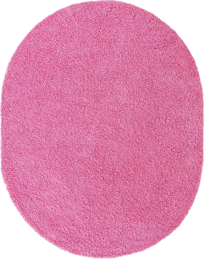 Unique Loom Solid Shag Collection Area Rug (7' 10" x 10' Oval, Taffy Pink)
