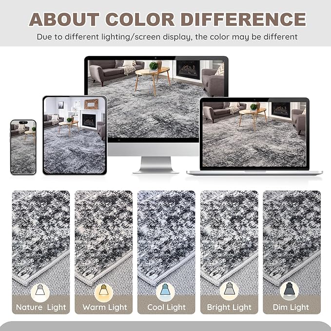 Area Rug Living Room Rugs - 10x12 Washable Large Soft Indoor Neutral Modern Abstract Low Pile Rug Carpet for Bedroom Dining Room Farmhouse Home Office - Grey
