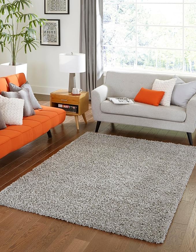 Unique Loom Solid Shag Collection Area Rug (10' x 13' 11" Rectangle, Cloud Gray)