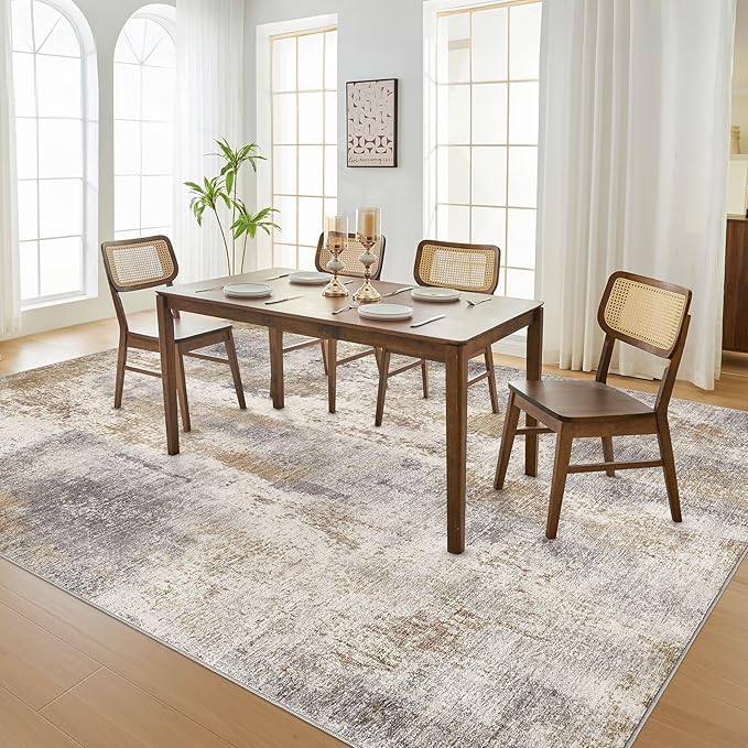 Area Rug Living Room Rugs - 5x7 Washable Soft Indoor Neutral Modern Abstract Low Pile Rug Carpet for Bedroom Dining Room Farmhouse Home Office - Brown Grey