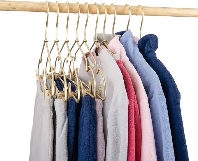16.5" Adult Gold Metal Clips Pants Coat Clothes Hangers,30 Pack Coat Suit Closet Storage Display,Space Saving Standard Size Adult Clothing for Home Garment Clothes Shop
