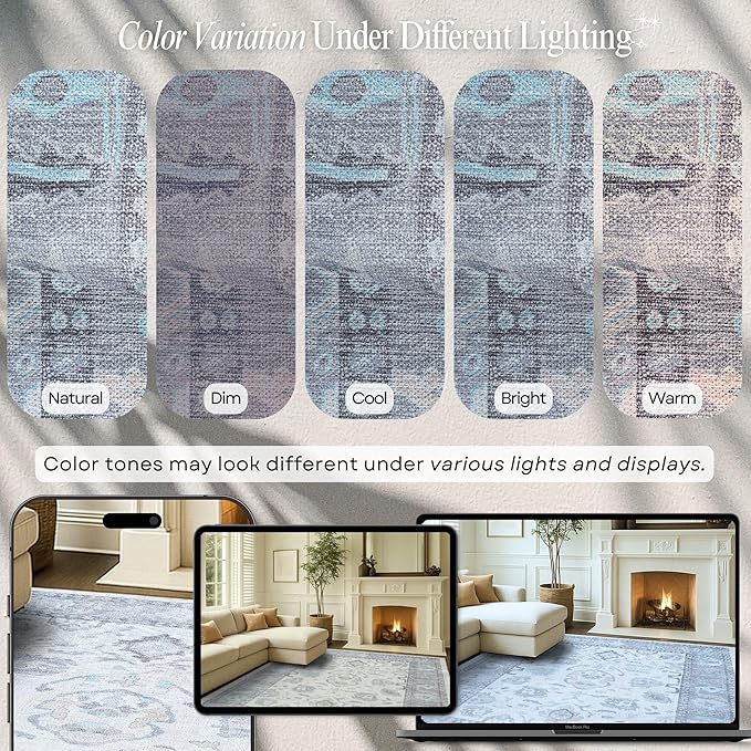 Fame Rugs Gray Modern Oushak Rug 6x9, Vintage Turkish Colorful Oriental Antique Inspired Washable Large Area Rugs, Luxury Living Room Bedroom (384GB, 6' x 9')