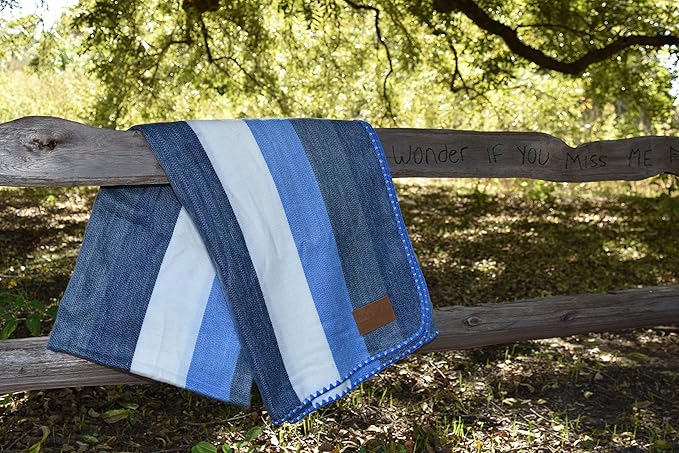 QISU Alpaca Wool Blanket Throw | Large, Beautiful, Warm, Stripe | 85 x 65 inches | Ultra-Soft, Hypoallergenic and Breathable | Non-Itchy or Scratchy Fabric (Blue White Stripe), Queen