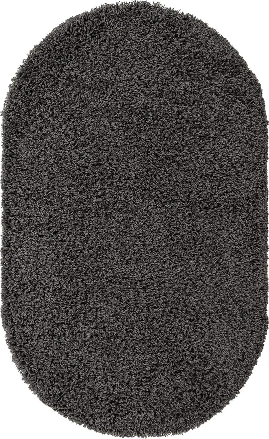 Unique Loom Solid Shag Collection Area Rug (3' 3" x 5' 3" Oval, Graphite Gray)