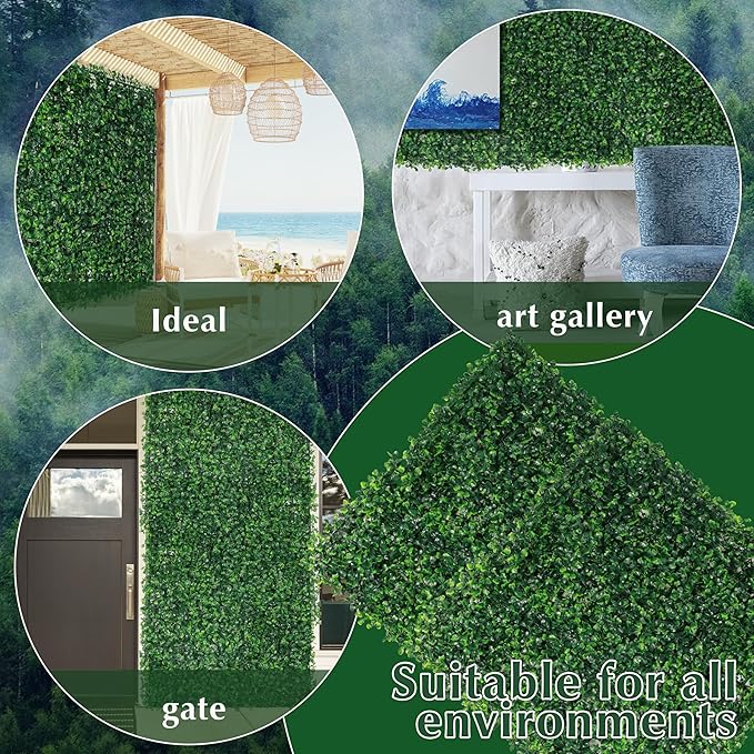 Ogrmar 24 PCS 10"x10" Artificial Boxwood Panels Topiary Hedge Plant, Privacy Hedge Screen UV Protected Suitable for Outdoor, Indoor, Garden, Fence, Backyard and Décor (24, 10"x10")