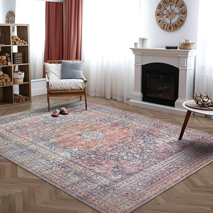 Bloom Rugs Washable Non-Slip 9' x 12' Rug - Multicolor Traditional Medallion Area Rug for Living Room, Bedroom, Dining Room, and Kitchen - Exact Size: 9' x 12'