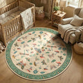 Mushroom Insect 4ft Round Rug Washable Non-Slip Soft Ultra-Thin Small Boho Circle Carpet for Entryway Kitchen Bedroom Nursery Dining Room Khaki Green
