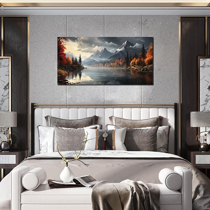 Landscape Wall Art for Living Room Bedroom Home Office Gray Wall Art Mountain Lake Pictures Modern Landscape Large Artwork Framed Canvas Prints 20x40 Inch