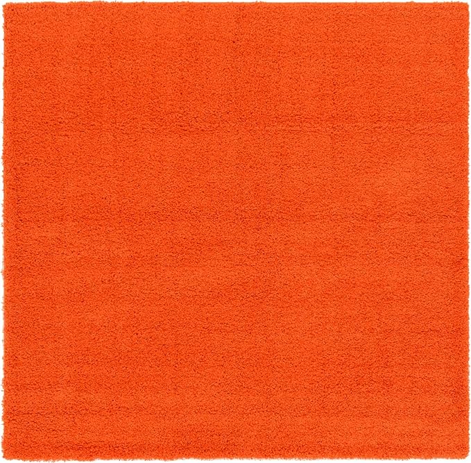 Unique Loom Solid Shag Collection Area Rug (8' Square, Tiger Orange)