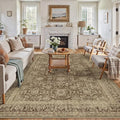 Brown 8x10 Area Rug Non Slip Large Vintage Living Room Distressed Machine Washable Retro Carpet Indoor Bedroom Traditional Floral Accent Throw Rug for Office Kitchen Dorm Dining Room