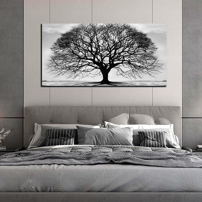 Prepeyssee Tree of Life Wall Art Large Artwork Black and White Wall Art Modern Landscape Nature Canvas Prints Decor for Living Room Bedroom Office Ready to Hang 24"x48"